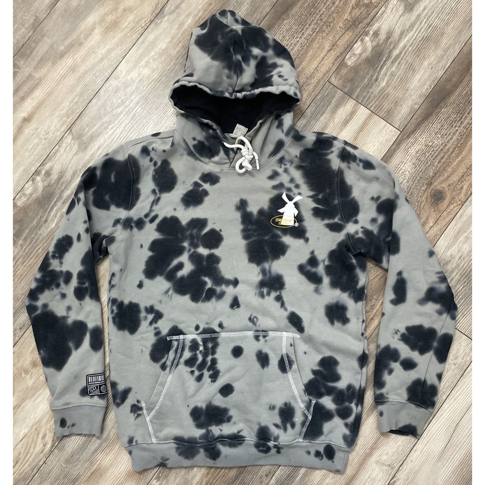 Dutch Bros Coffee Tie Dye Hoodie Sweatshirt Medium Black Gray‎ with Graphic Back